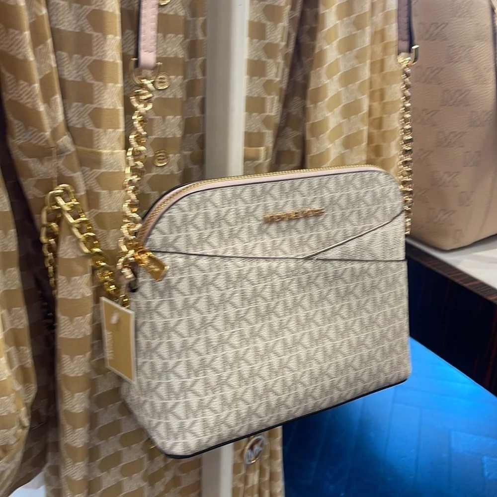 MICHAEL KORS Jet Set Medium Logo Dome Satchel Crossbody  Powder Blush  NWT